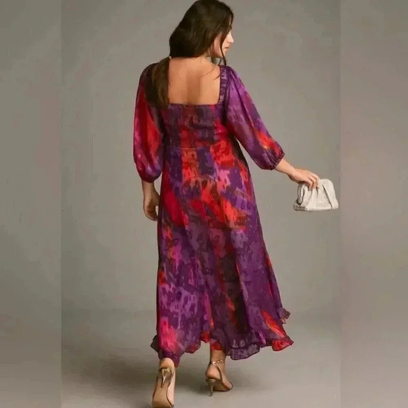 NWT Anthropologie HUTCH Printed Twist Puff Sleeve Ruffle Tie Dye Midi Dress XSP - Picture 5 of 6